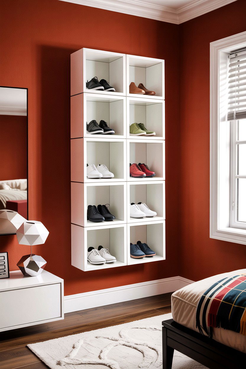 Floating Cubby Shoe Shelf - 30 bedroom shoe storage ideas