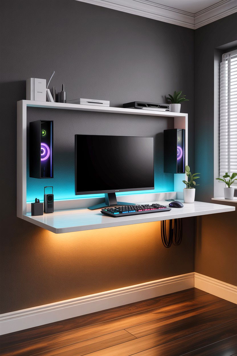 Floating Desk Gaming Setup - 30 gamer setup bedroom ideas