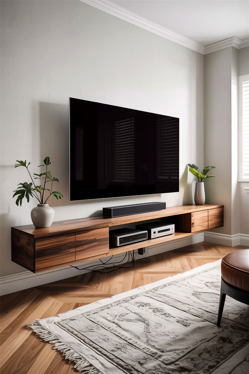 Floating Media Console - 30 living room custom cabinetry ideas