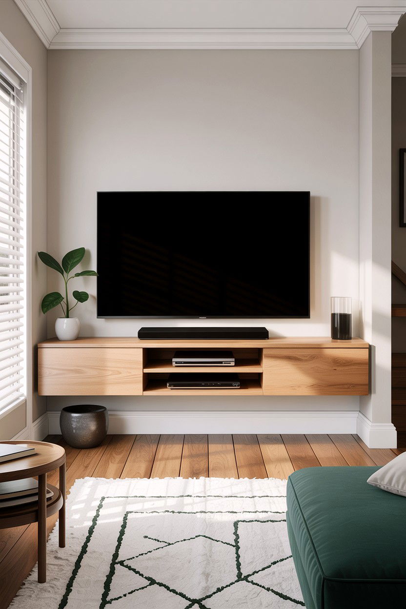 Floating Media Console - 30 small living room space storage ideas