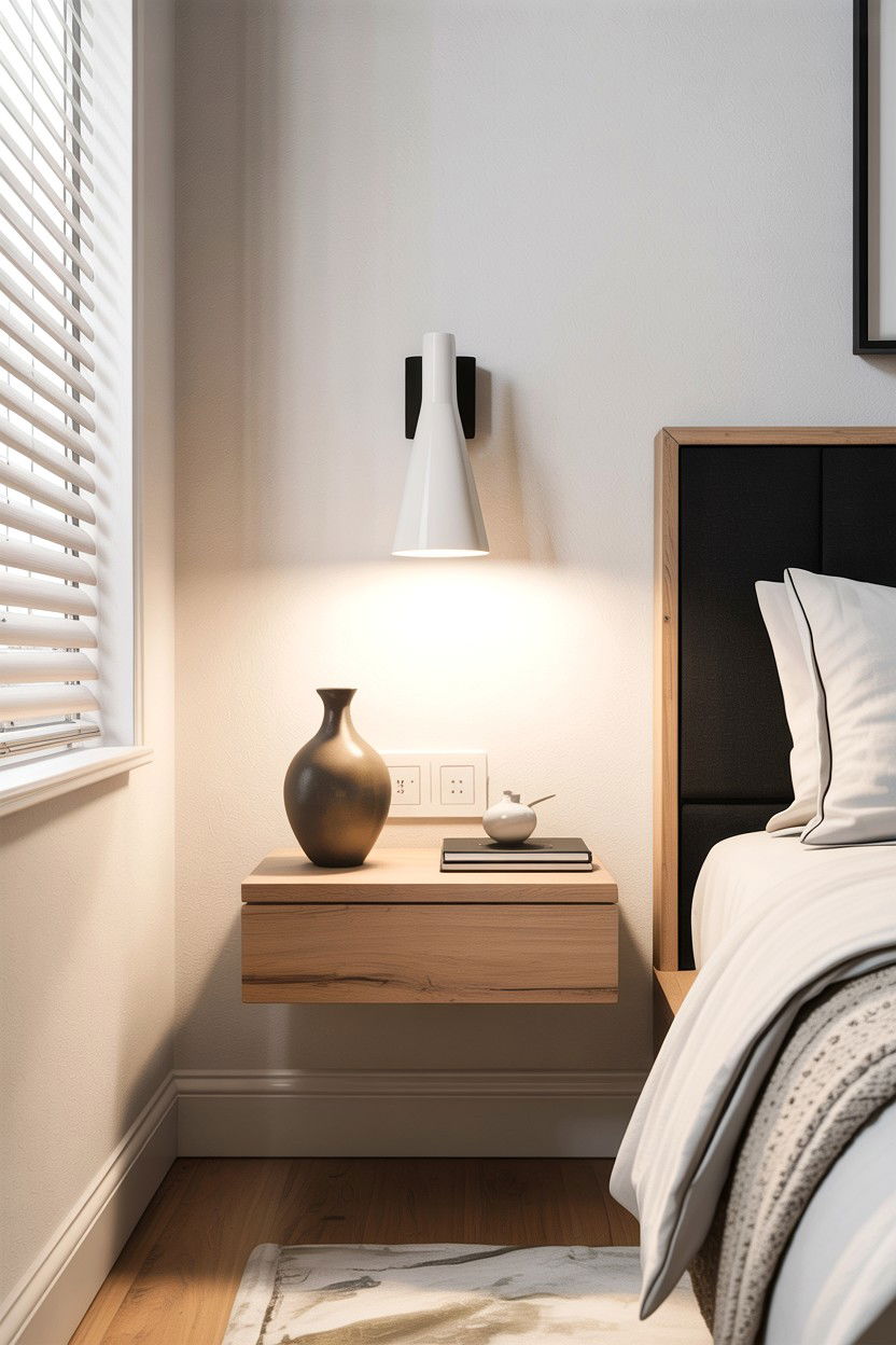 Floating Nightstand - 30 Scandinavian minimalist bedroom ideas