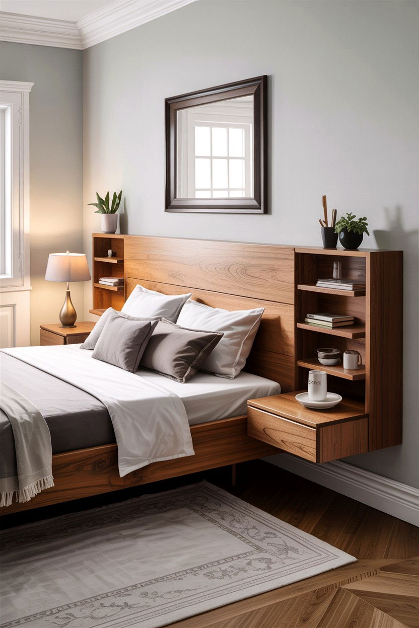 Floating Nightstand Headboard - 30 bedroom storage headboards