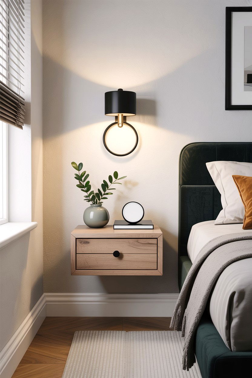 Floating Nightstand With Drawer - 30 small bedroom space storage ideas