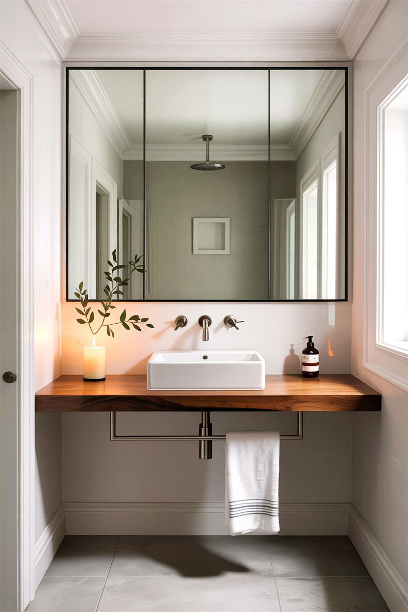 Floating Shelf Below Mirror - 30 bathroom balance ideas