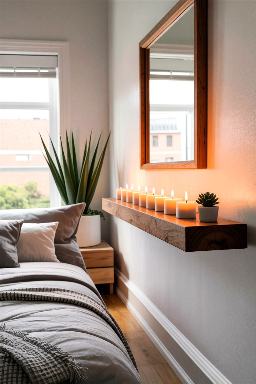 Floating Shelf Candle Decor - 30 bedroom candle ideas