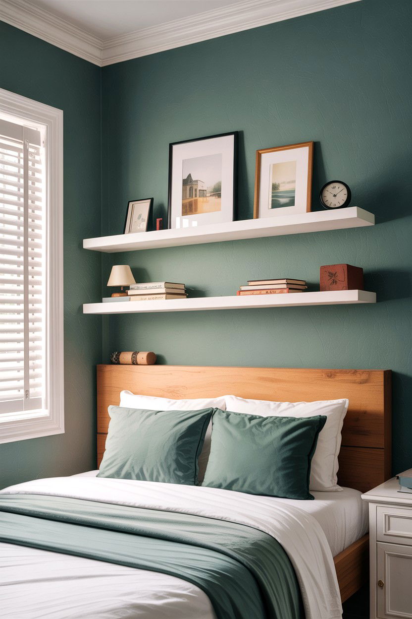 Floating Shelf Headboard - 30 bedroom storage headboards