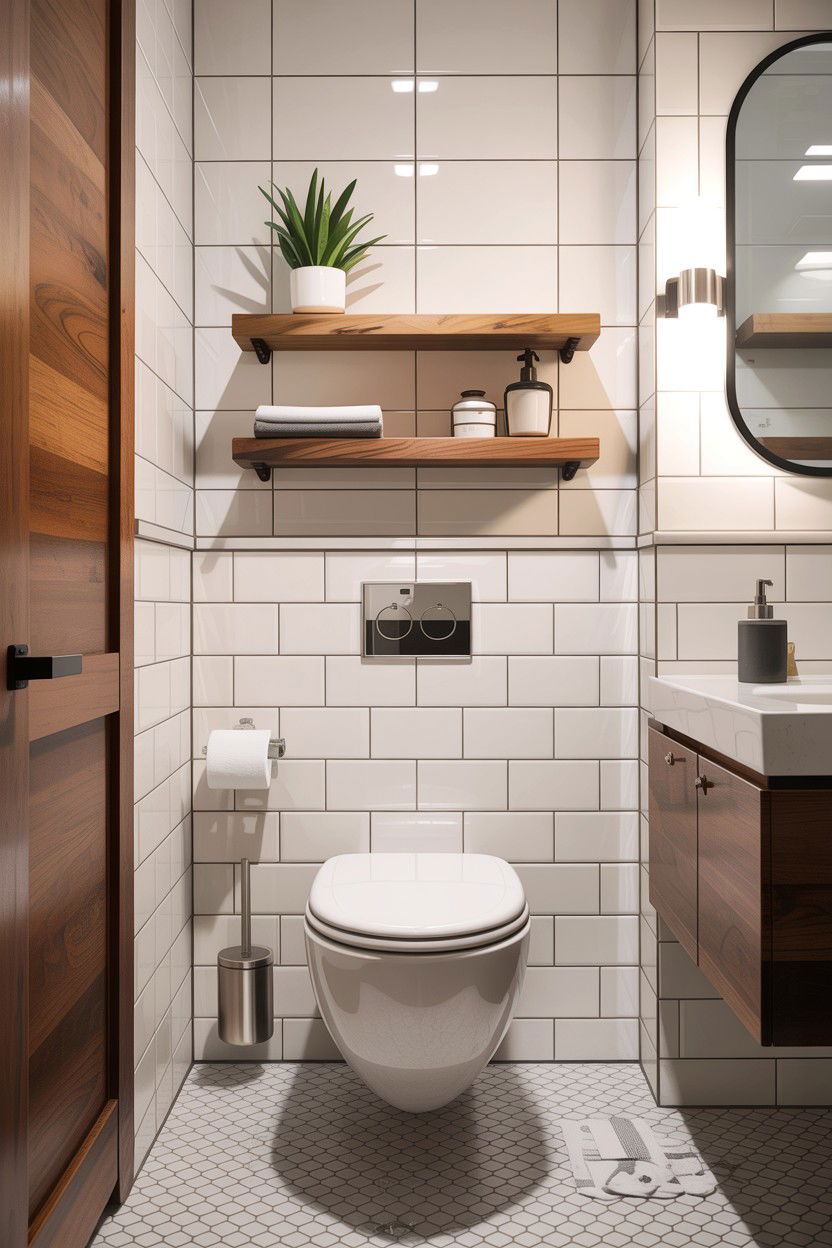 Floating Shelf Over Toilet - 30 bathroom asymmetry ideas