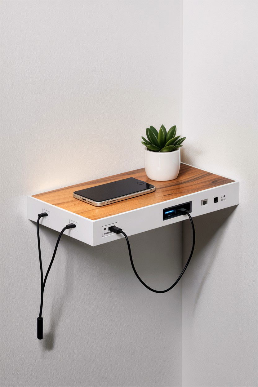 Floating Shelf With Power - 30 bedroom phone chargers