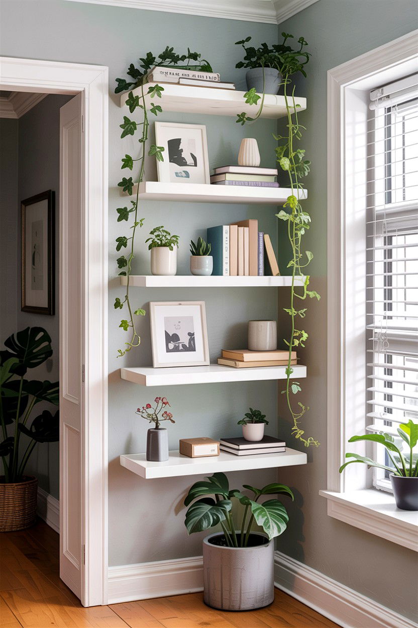 Floating Shelves - 30 living room corner ideas