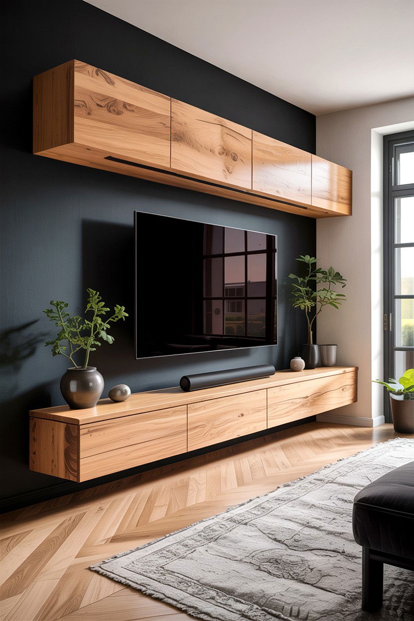Floating TV Unit - 30 living room custom woodwork ideas