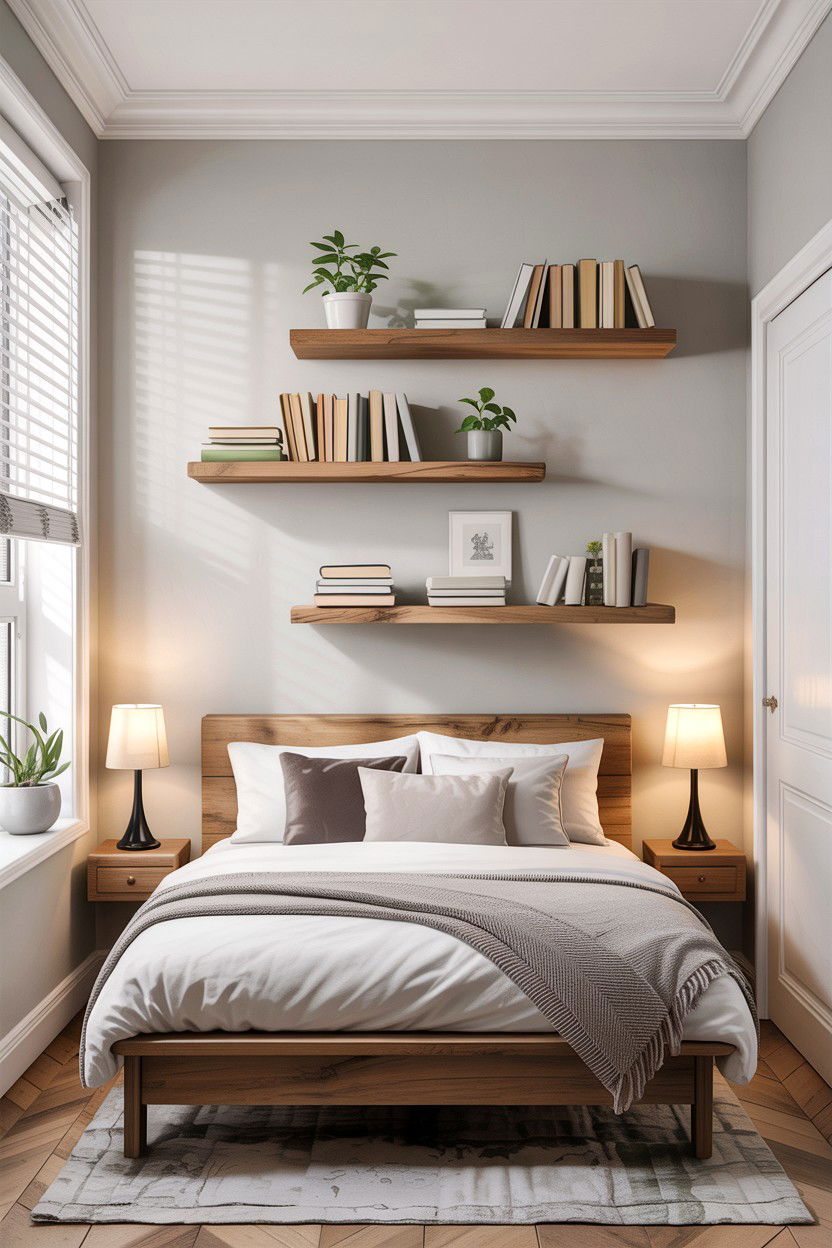 Floating Wall Shelf - 30 small bedroom space storage ideas