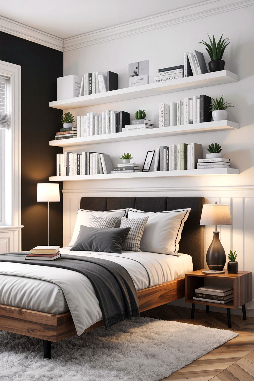 Floating Wall Shelves - 30 cheap bedroom ideas