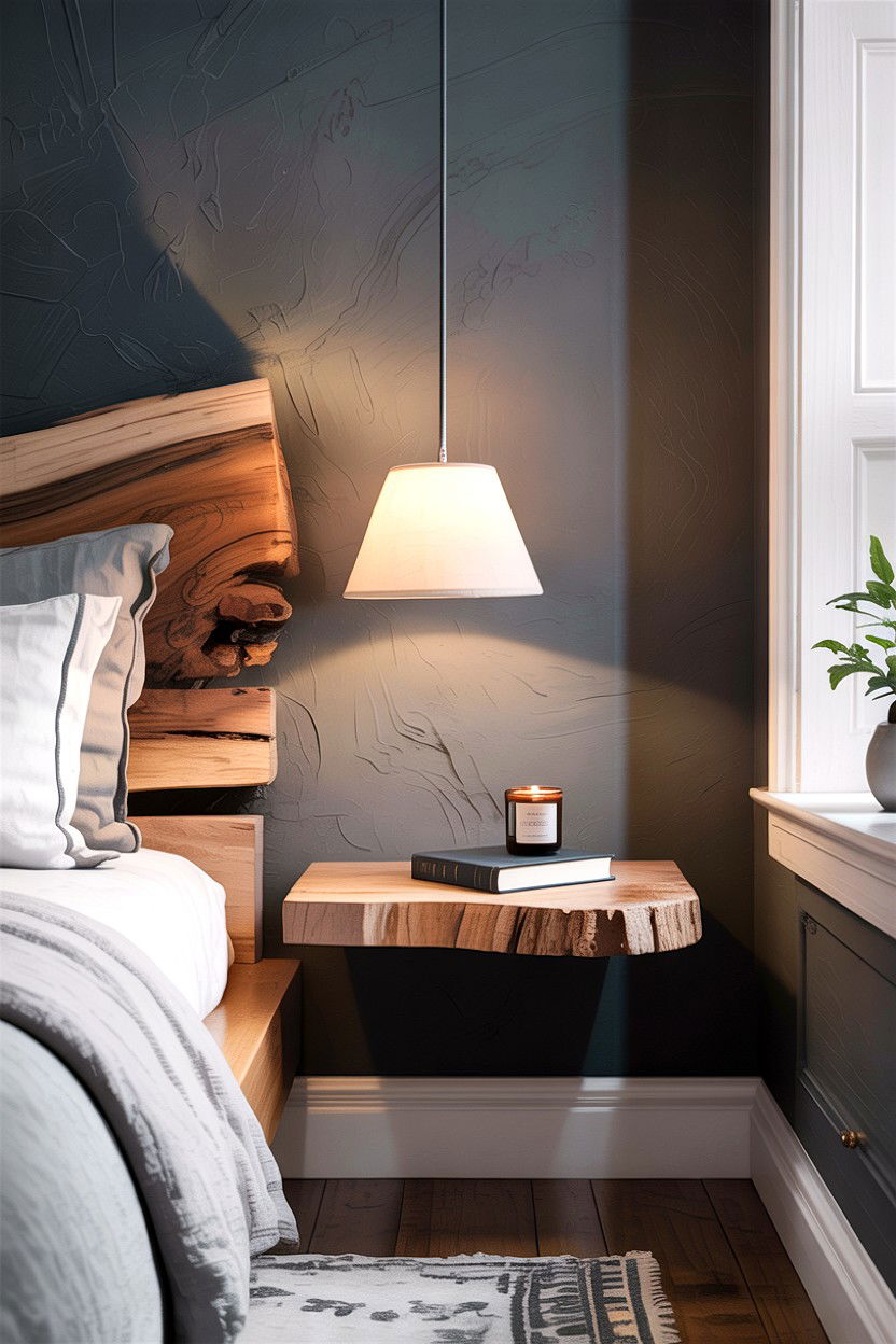 Floating Wood Bedside Shelf - 30 rustic grey bedroom ideas