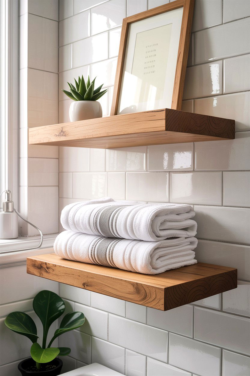 Floating Wood Shelf - 30 bathroom accessory styling ideas