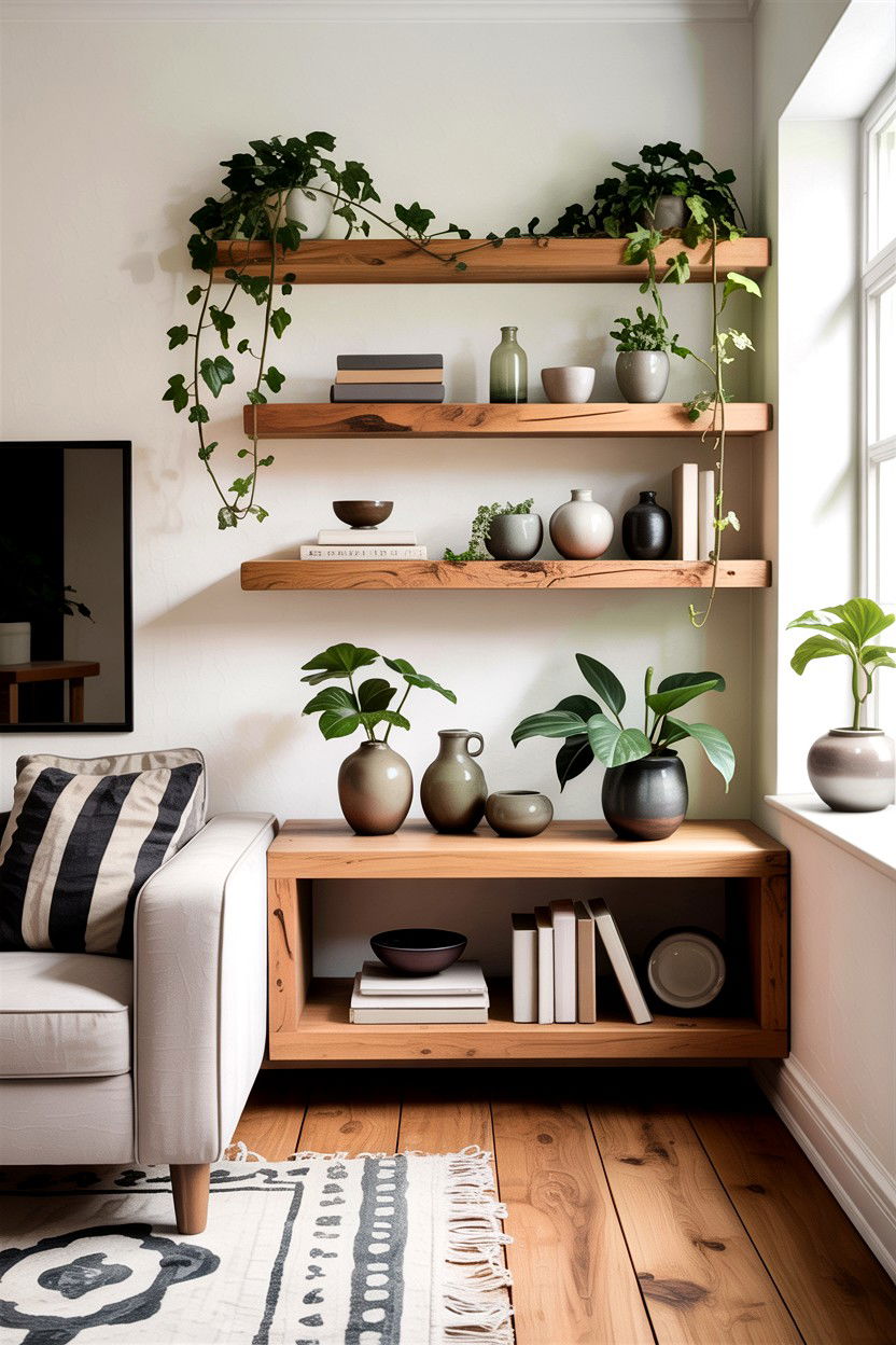 Floating Wood Shelf - 30 handmade living room ideas