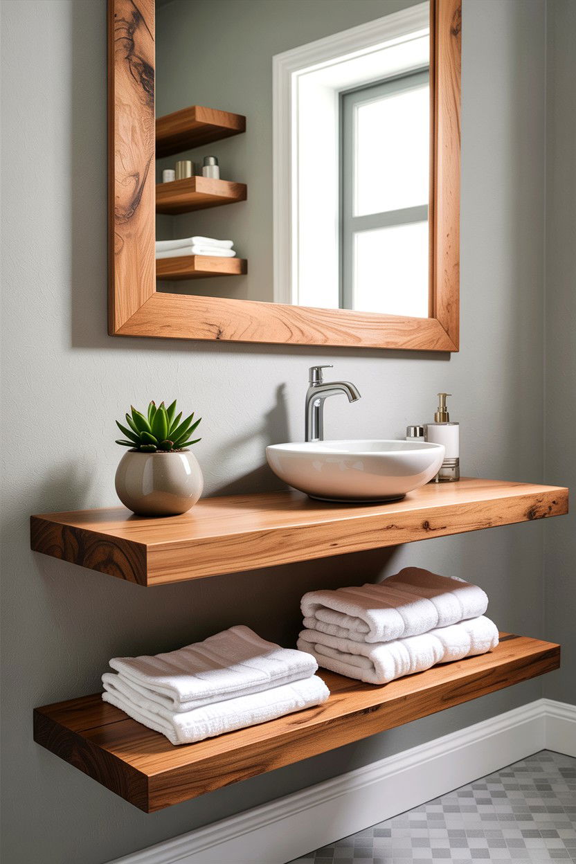 Floating Wood Shelf - 30 bathroom afternoon project ideas