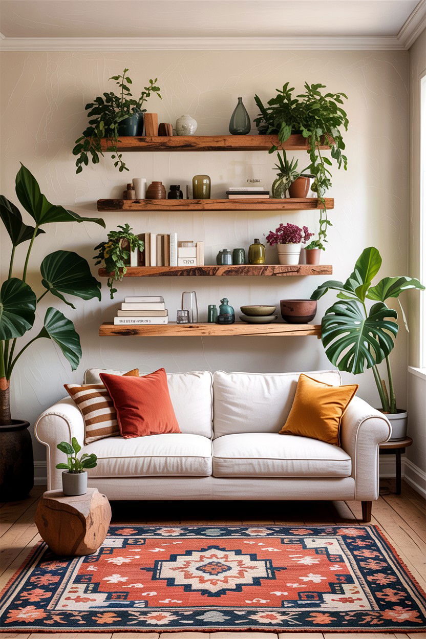 Floating Wood Shelves - 30 living room custom woodwork ideas