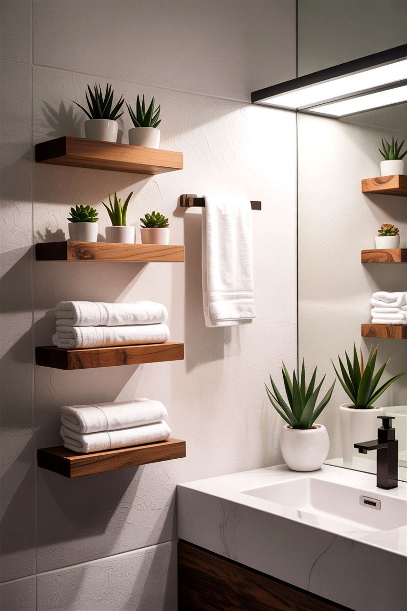 Floating Wood Shelves - 30 bathroom accessories ideas