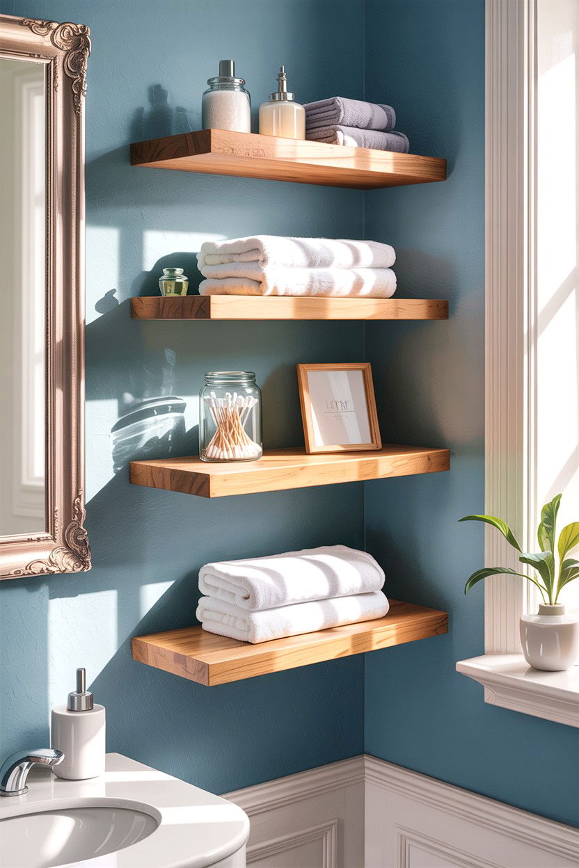 Floating bathroom shelves - 30 bathroom closet ideas