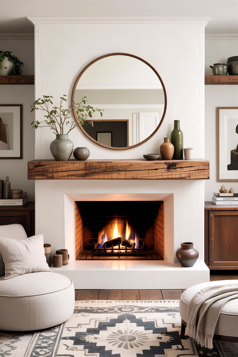 Floating fireplace mantel - 30 living room fireplace ideas