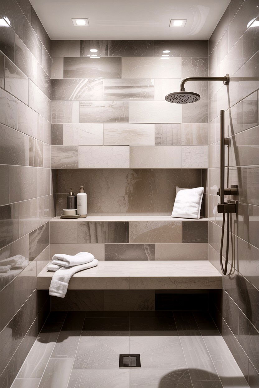 Floating shower bench - 30 bathroom built-in bench ideas