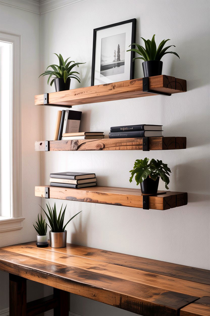 Floating timber shelf - 30 handcrafted living room ideas