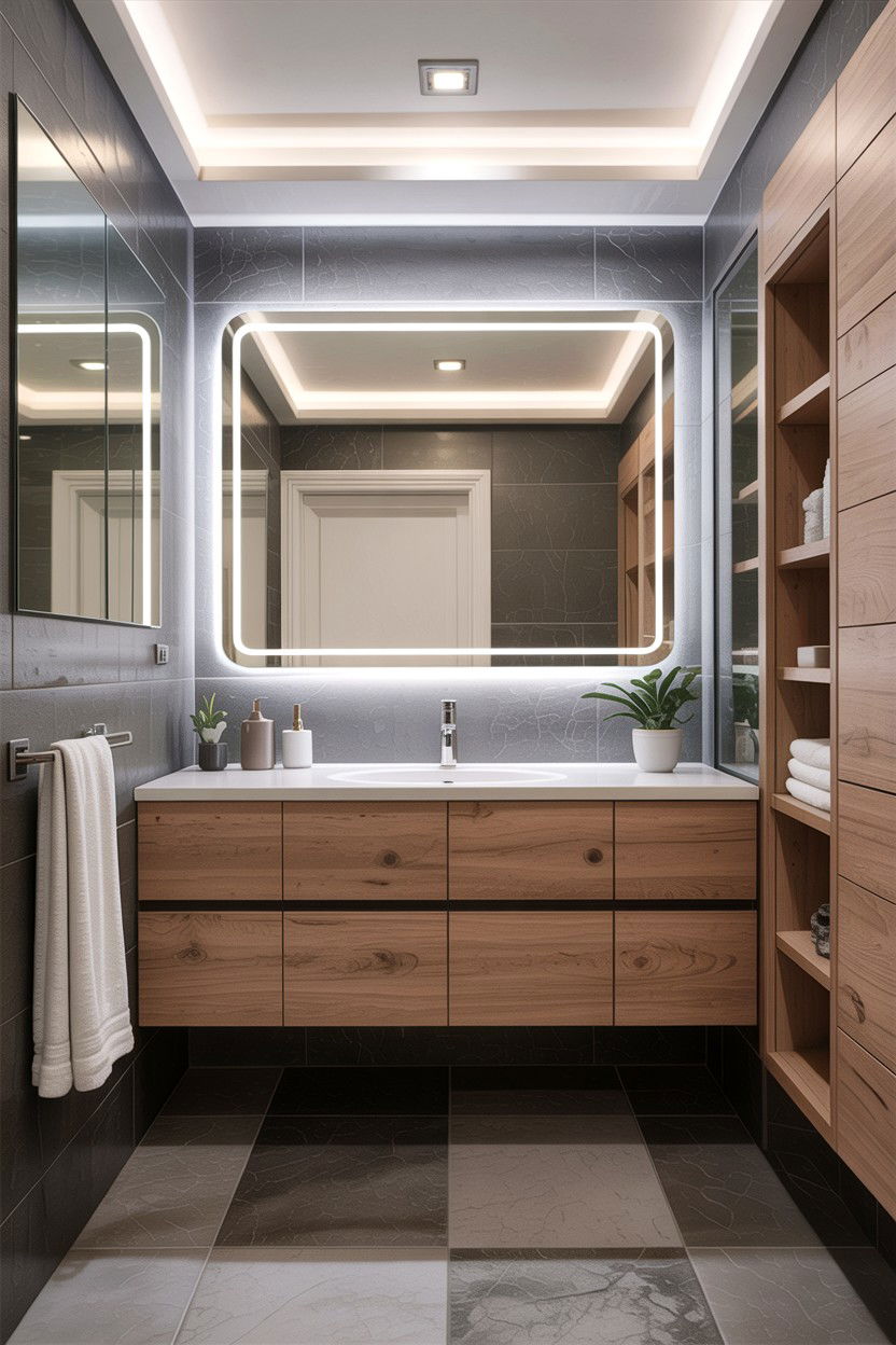Floating vanity backlit mirror - 30 backlit bathroom mirror ideas
