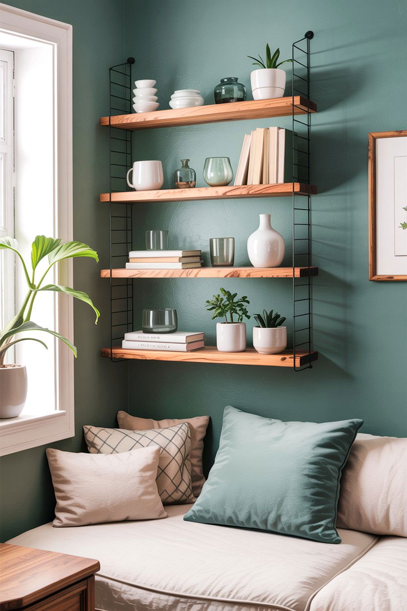 Floating wall shelf - 30 bedroom organization ideas