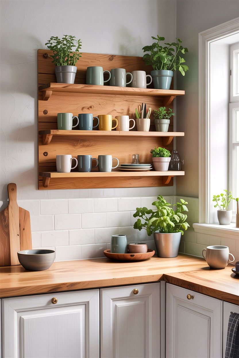 Floating wall shelf - 30 small kitchen space storage ideas