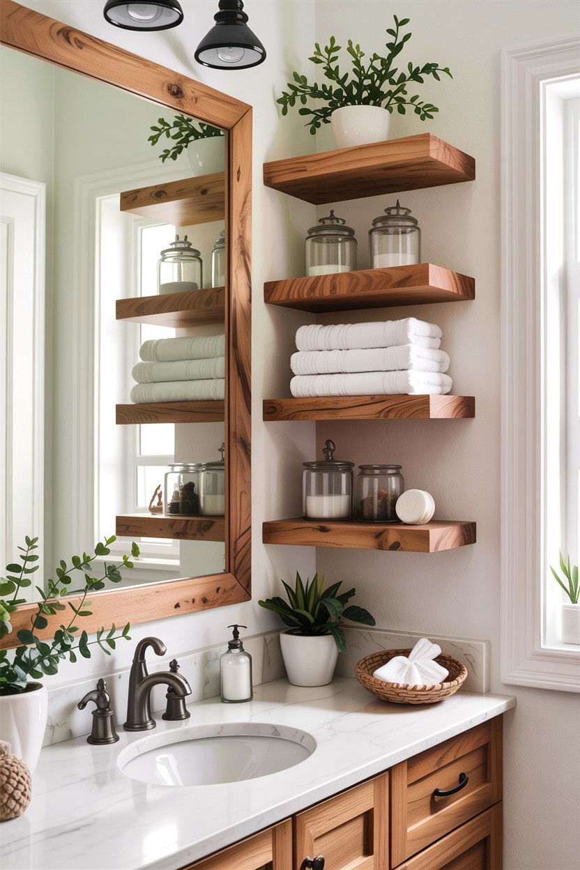 Floating wood shelves - 30 easy bathroom updates