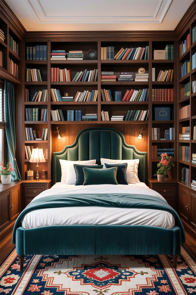 Floor To Ceiling Bookshelf - 30 dramatic bedroom ideas