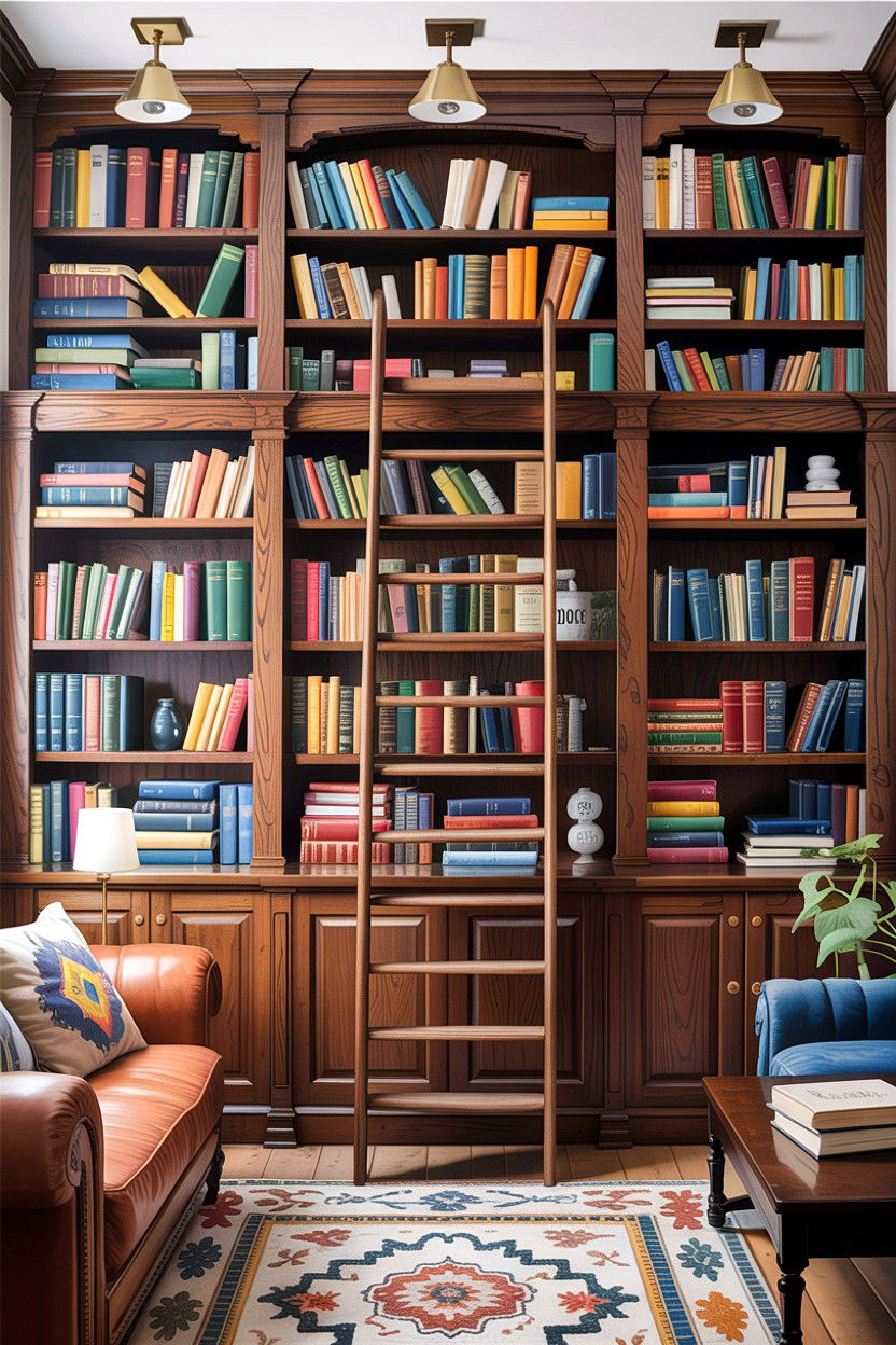Floor To Ceiling Bookshelves - 30 dark academia living room ideas