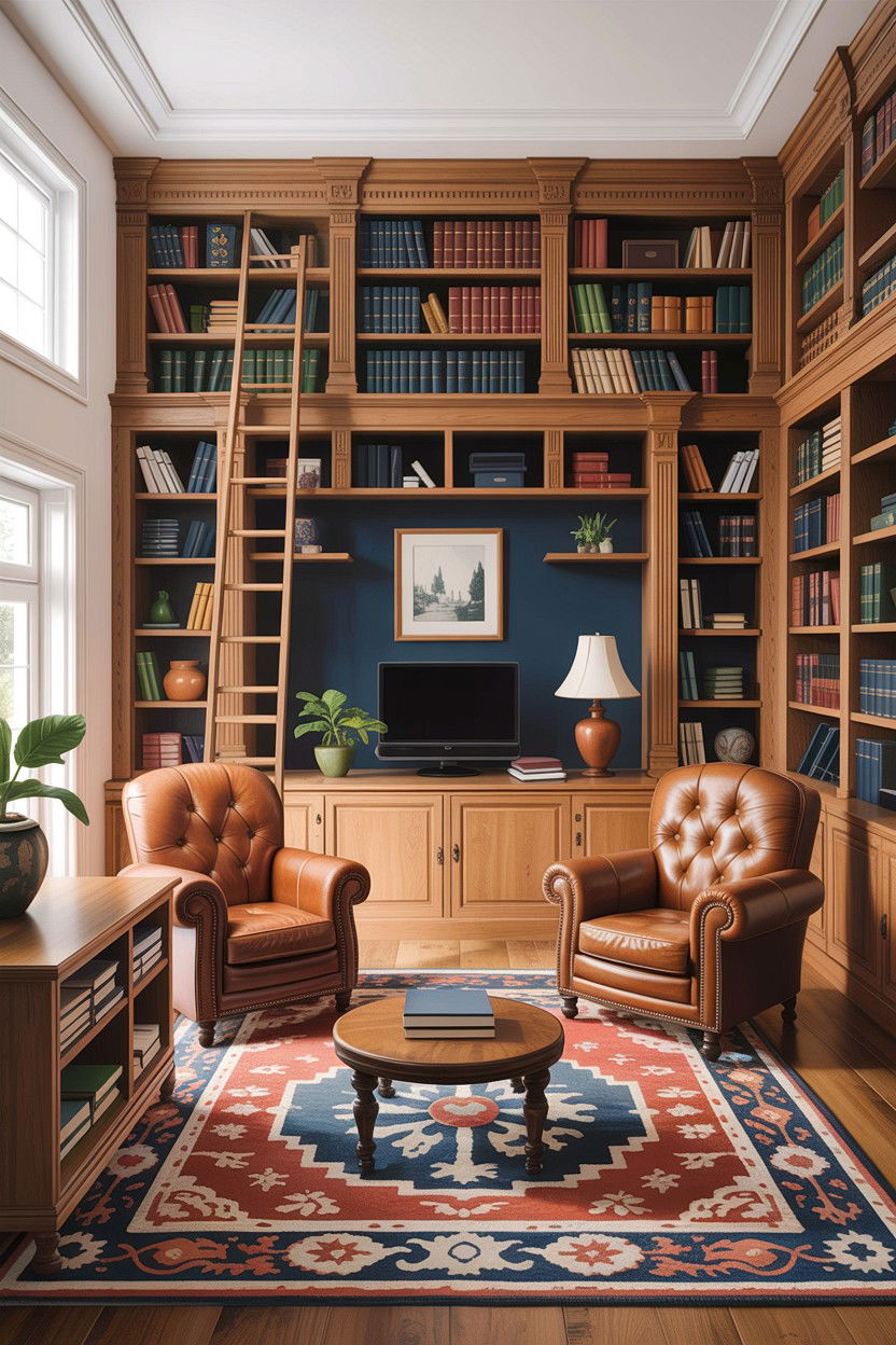 Floor To Ceiling Library - 30 living room custom woodwork ideas