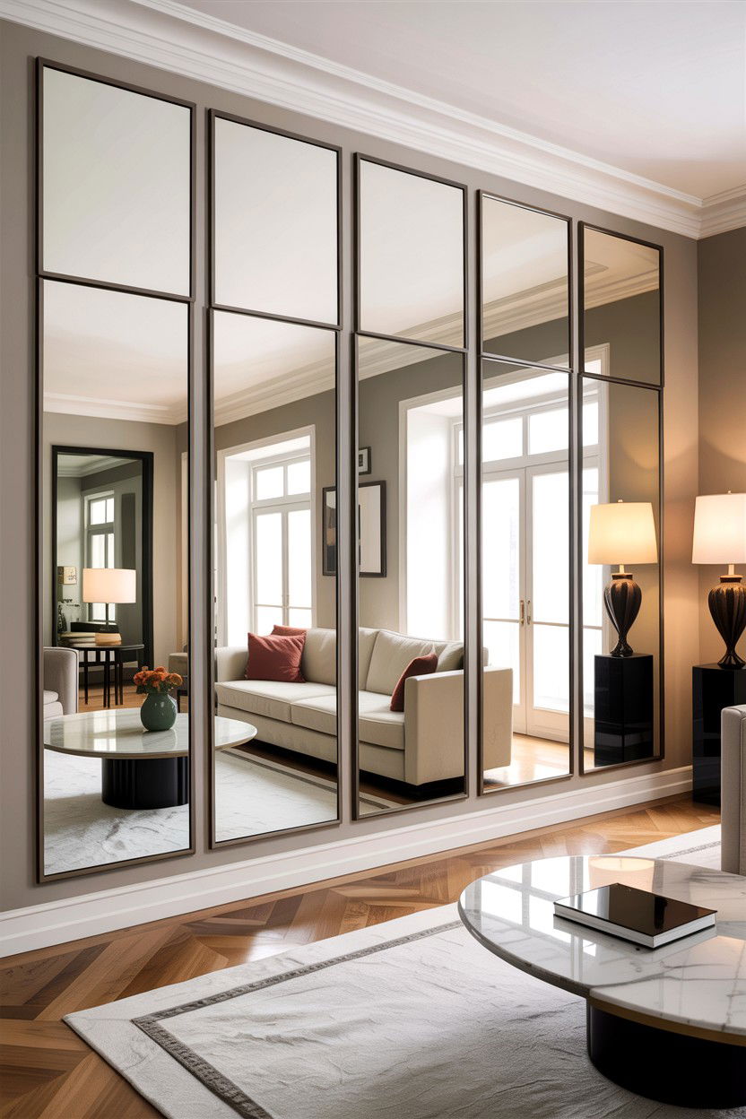 Floor To Ceiling Mirrors - 30 living room feature wall ideas