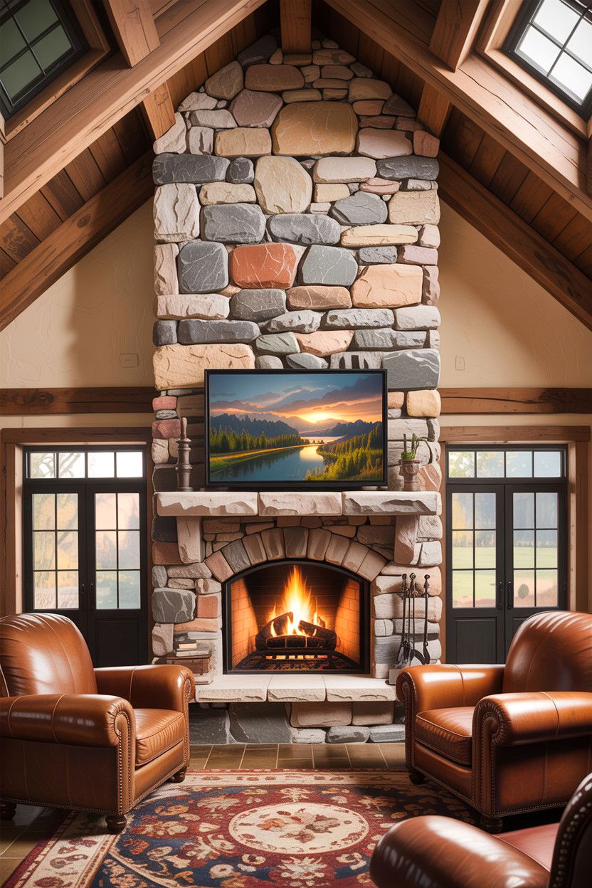Floor To Ceiling Stone - 30 living room fireplace surround ideas