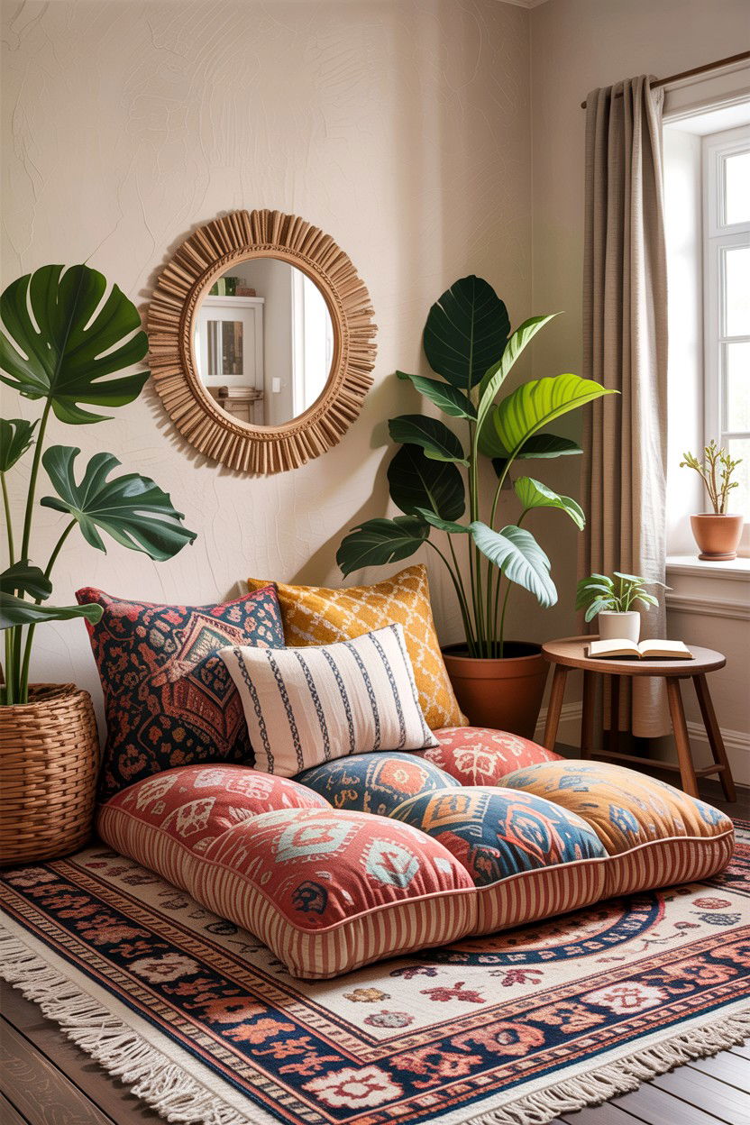 Floor cushion bedroom - 30 bohemian bedroom ideas