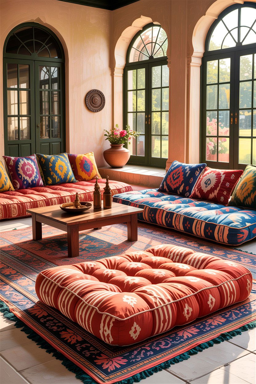 Floor seating cushions - 30 living room Indian furniture ideas