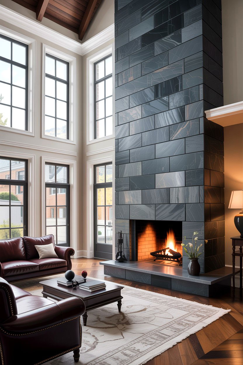 Floor to ceiling fireplace - 30 living room fireplace ideas