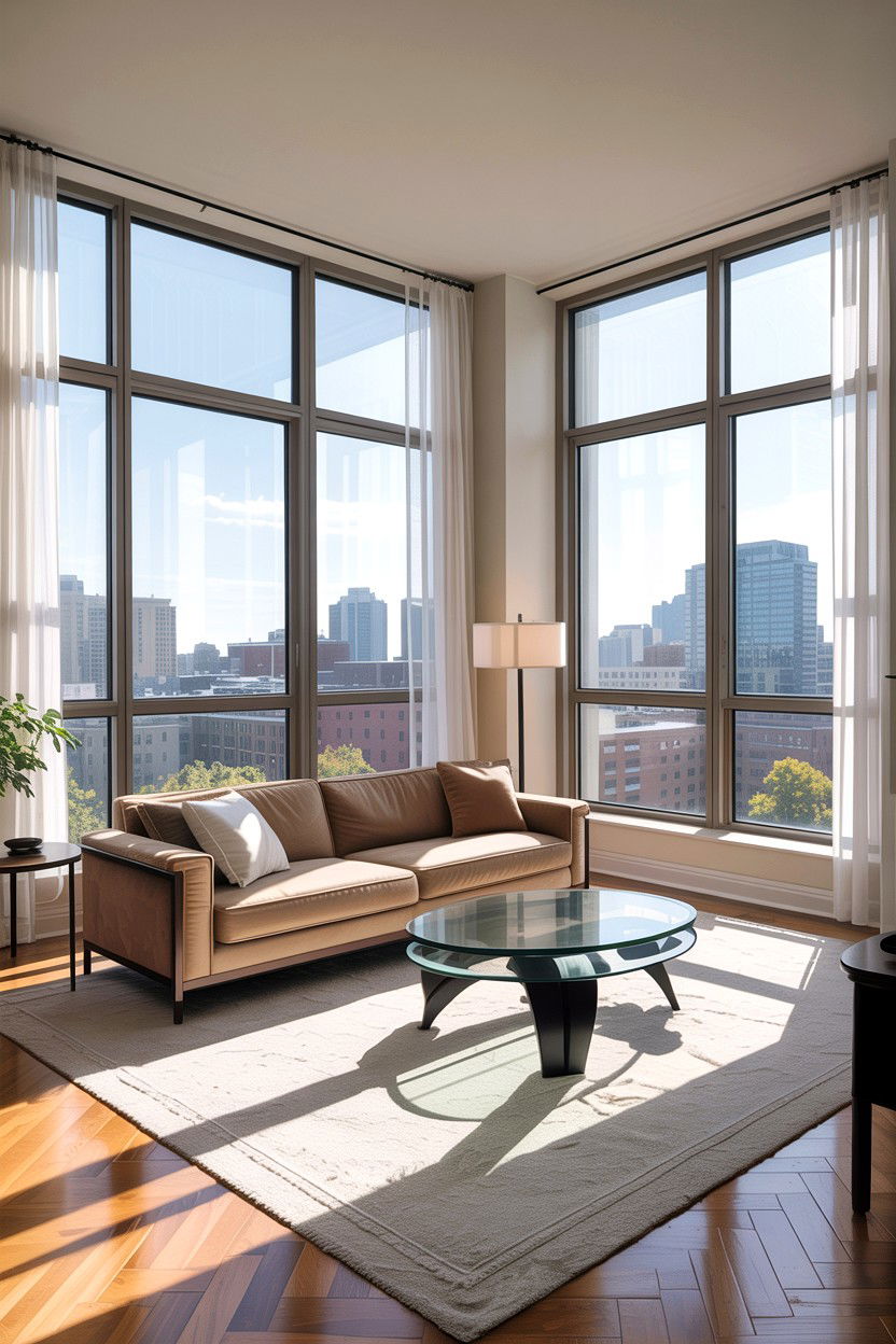 Floor to ceiling windows - 30 condo living room ideas