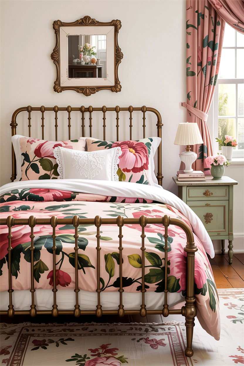 Floral Bedding Brass Bed - 30 bedroom brass beds