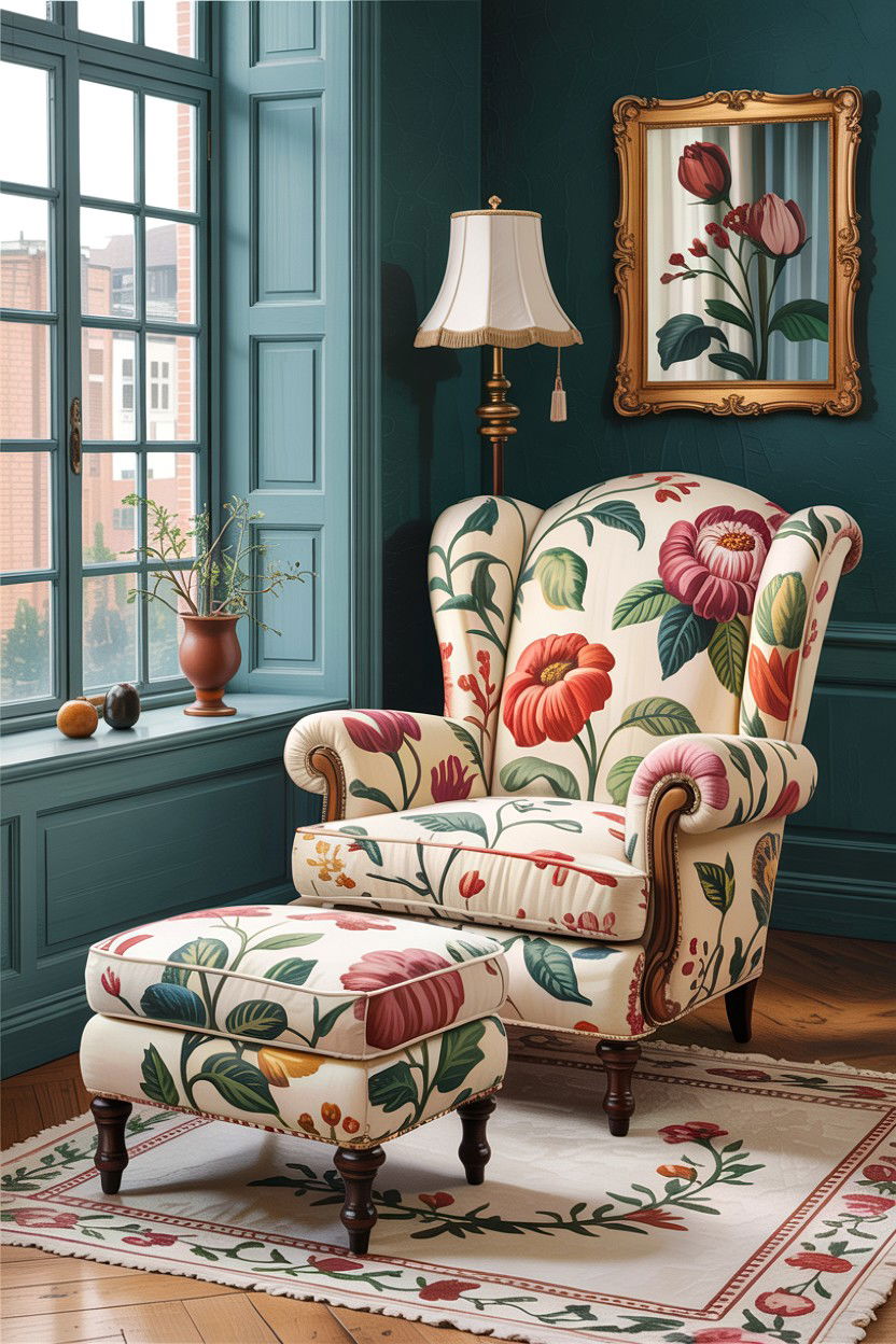 Floral Patterned Armchair - 30 living room Edwardian furniture ideas