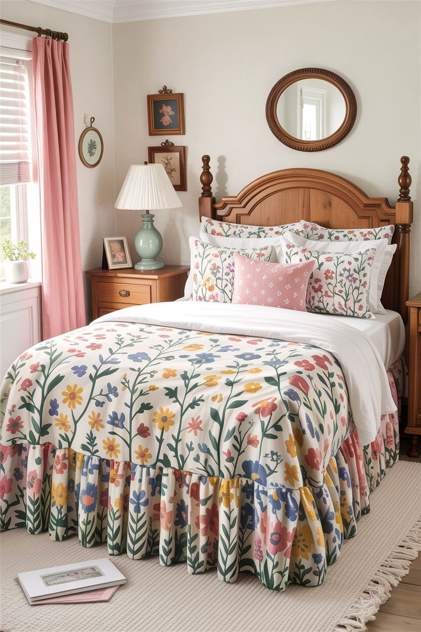 Floral Print Bed Skirt - 30 bedroom dust ruffles