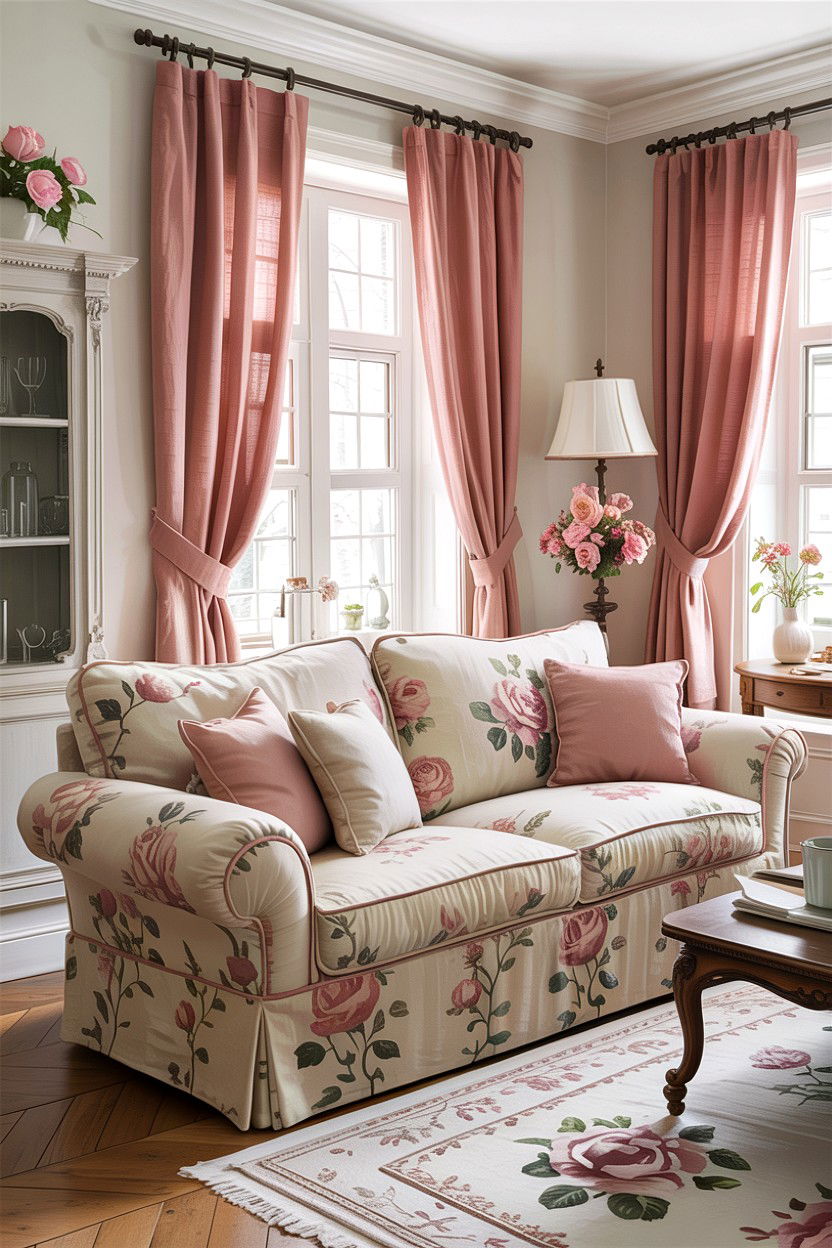 Floral Slipcover Sofa - 30 French shabby chic living room ideas