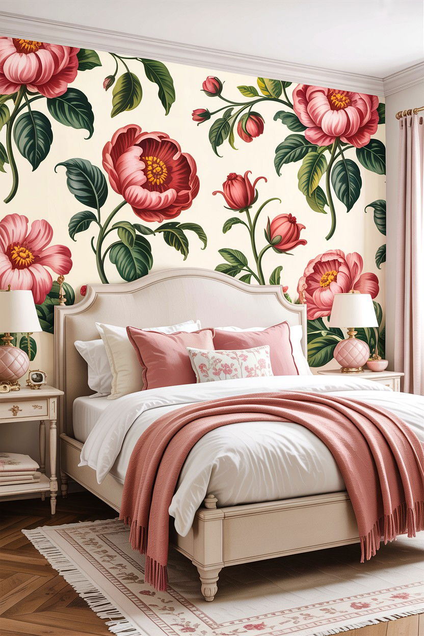 Floral Wallpaper - 30 bedroom accent wall ideas