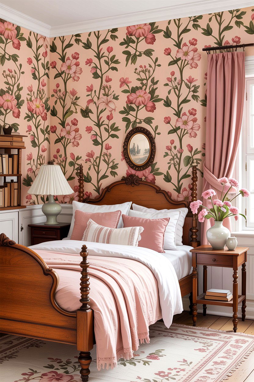Floral Wallpaper - 30 cottage bedroom ideas