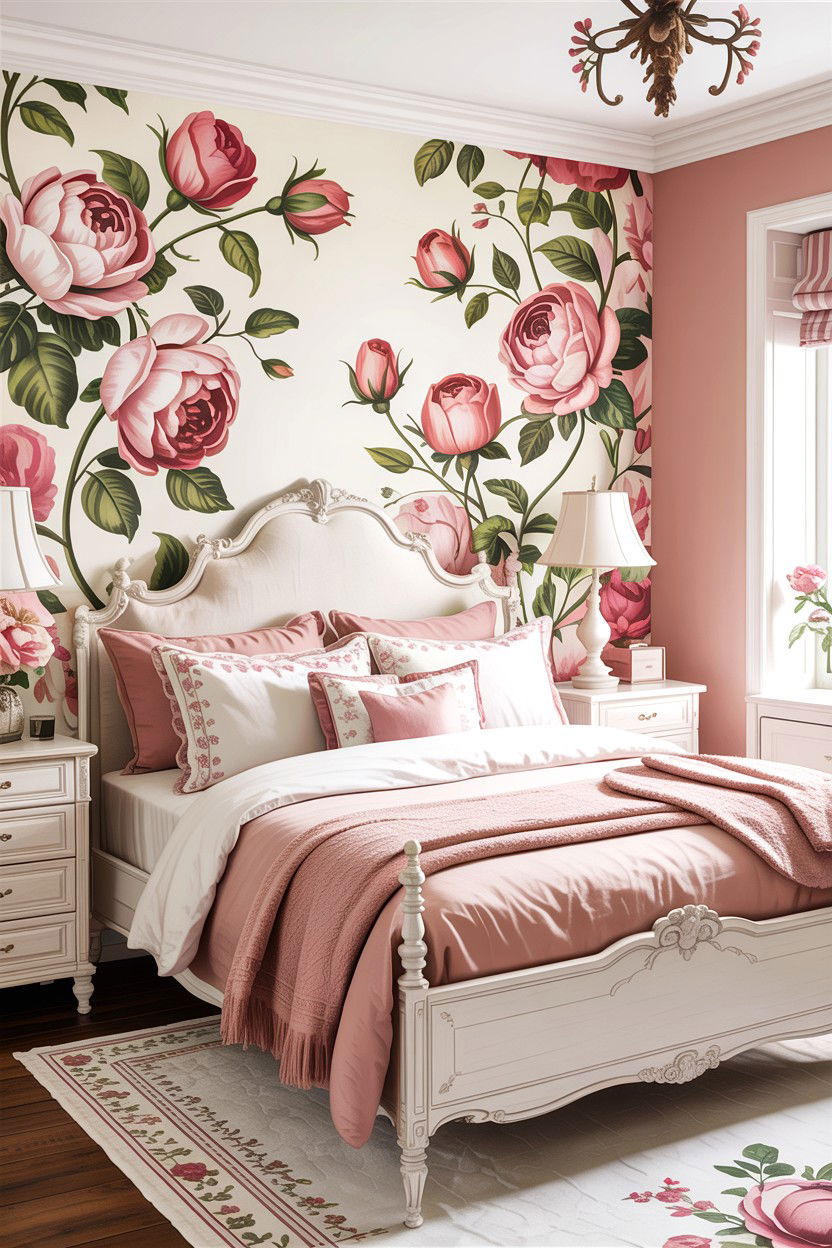 Floral Wallpaper Accent - 30 French country bedroom ideas