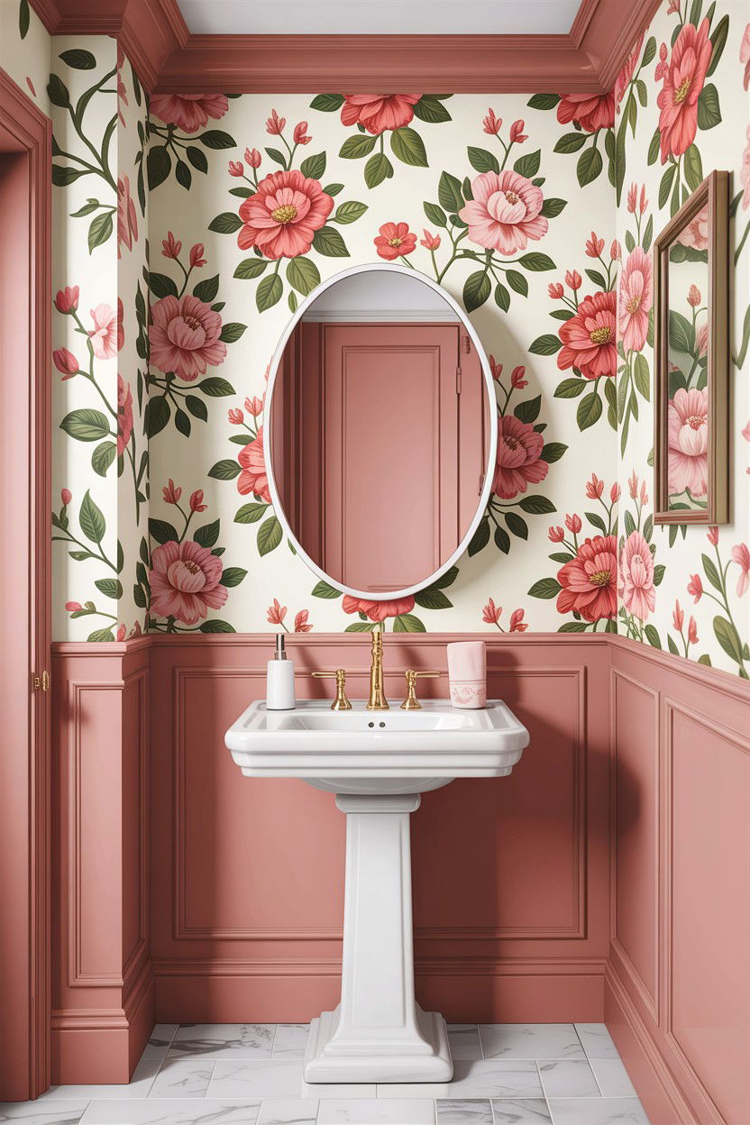 Floral Wallpaper Bathroom Trim - 30 bathroom chair rail ideas