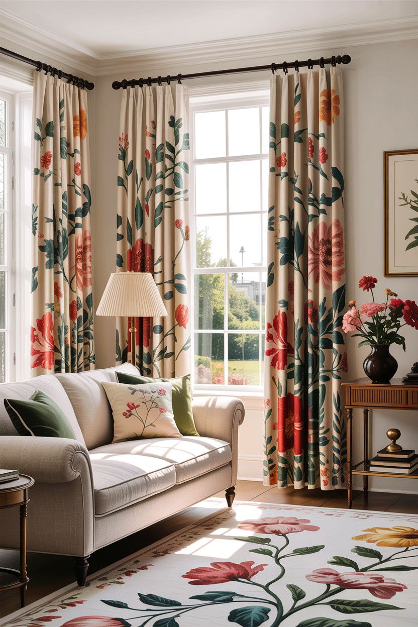 Floral Window Treatment - 30 floral themed living room ideas