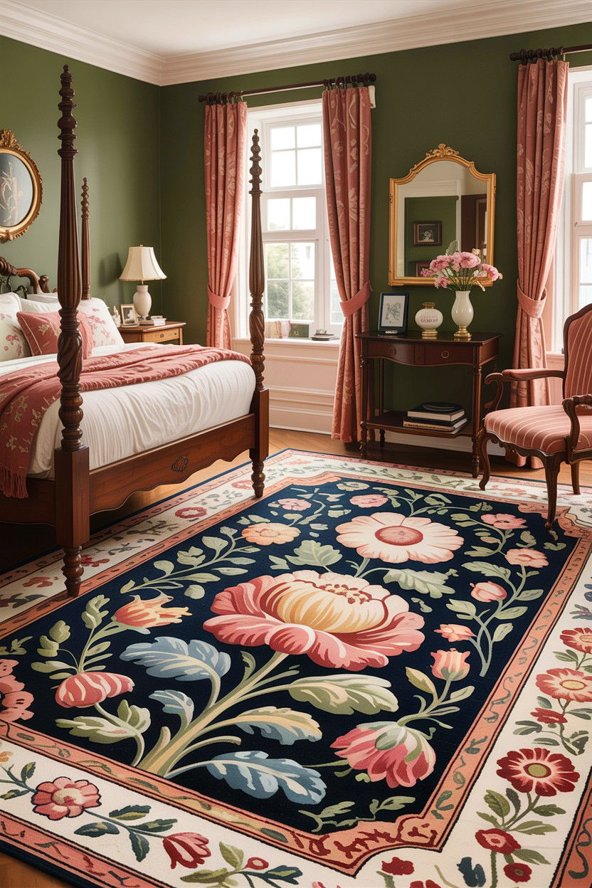 Floral Wool Rug - 30 bedroom wool rugs