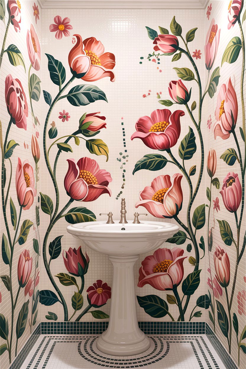 Floral glass mosaic bathroom - 30 glass mosaic bathroom ideas